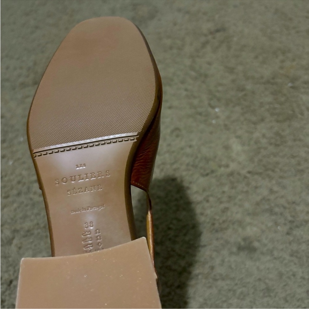🍂🍎Sezane PAULA BABIES in PATENT CAMEL Sling back Heels - Picture 10 of 13